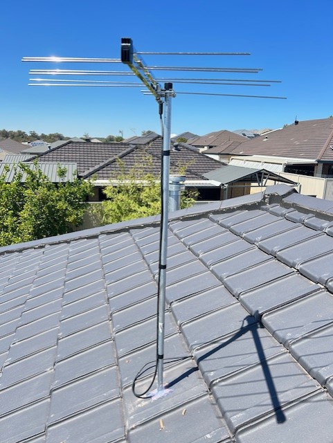 TV antenna installation on tile roof — Baldivis WA